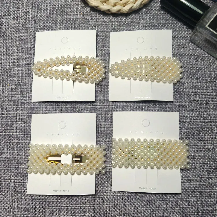 Модные женские элегантные цветные жемчужные геометрические зажимы для волос из