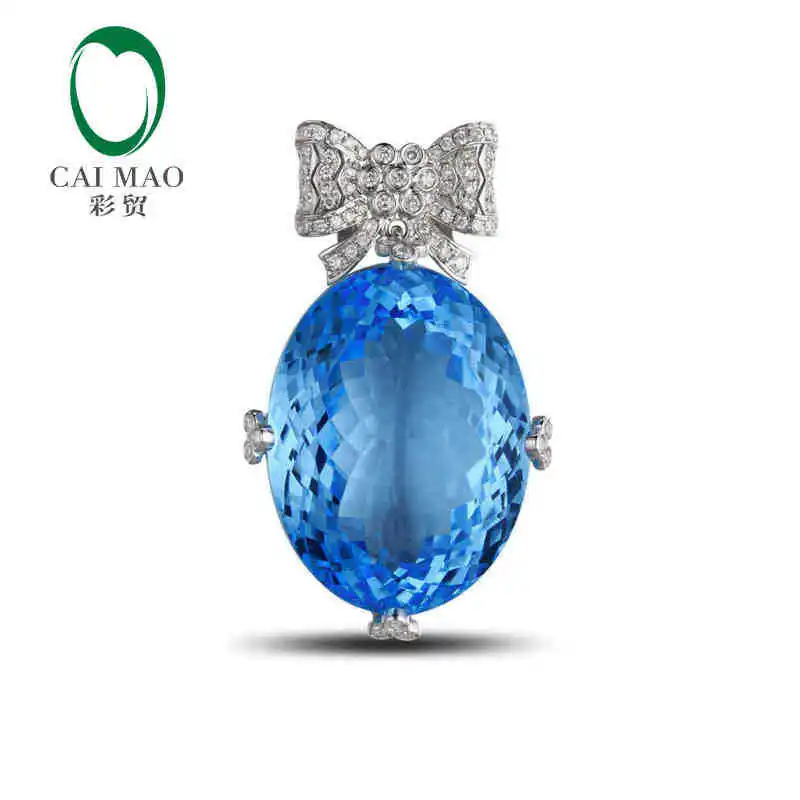 

CaiMao 18KT/750 White Gold 37.10 ct Natural IF Blue Topaz & 0.42 ct Full Cut Diamond Engagement Gemstone Pendant Jewelry