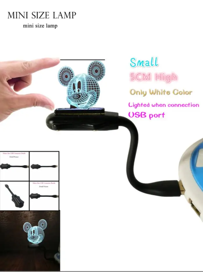 Small USB Lamp 50mm Мультяшный Детский 3D мышей Микки Маус светодиодный 7 цветов Изменение градиента Ночной светильник светодиодный Декор для дня рождения Рождественские подарки для детей - Испускаемый цвет: Small USB Lamp 50mm