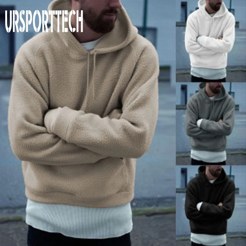 URSPORTTECH мужские толстовки повседневные свободные теплые толстовки с капюшоном с длинными рукавами мужской удобный однотонный зимний Свитшот