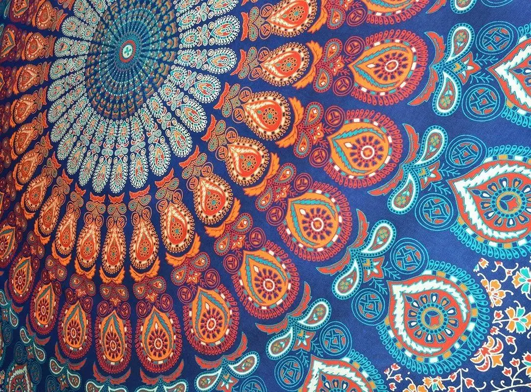 Индийский хиппи богемное Psychedelic Павлин Мандала настенный гобеленовое постельное