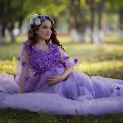 Mother Dress Платье принцессы с объемным цветком для мамы и дочки; вечернее платье лавандового цвета; платье с цветочным узором для девочек; официальное платье из тюли для беременных женщин - Цвет: Mother Dress