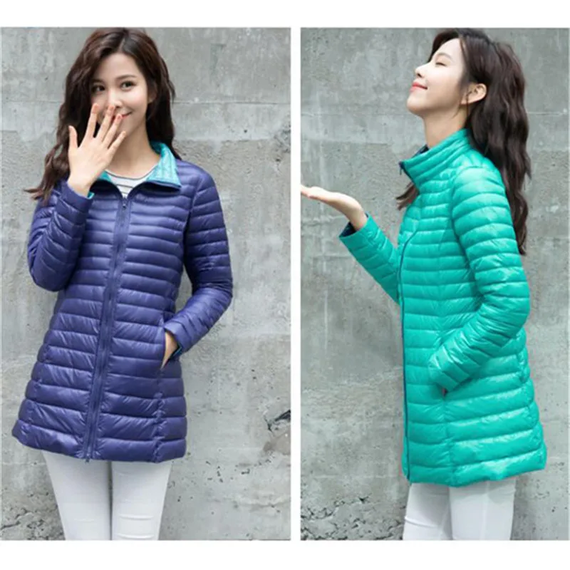 navy blue-Lake blue Sanishroly,, двойное пальто, женское, белое, утиный пух, пальто, тонкий, ультра легкий, пуховик, для женщин, средней длины, длинная, верхняя одежда размера плюс, 4XL, S285 - Цвет: navy blue-Lake blue