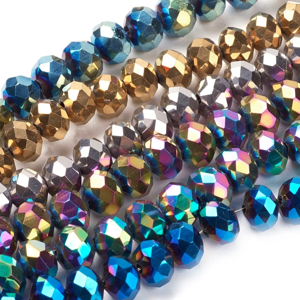 

10 Strands Mixed Color Faceted Abacus Electroplate Glass Bead Strands for Jewelry Making DIY Bracelet Necklace 8x6~7mm