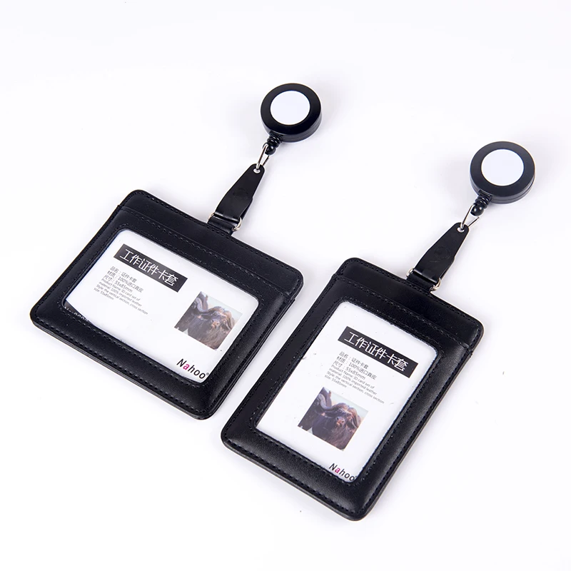 

NAHOO Real Leather Retractable Nurse Badge Holder Name Tag Plastic Badge Card Holder Vertical Credit Bus Cards Office Supplies