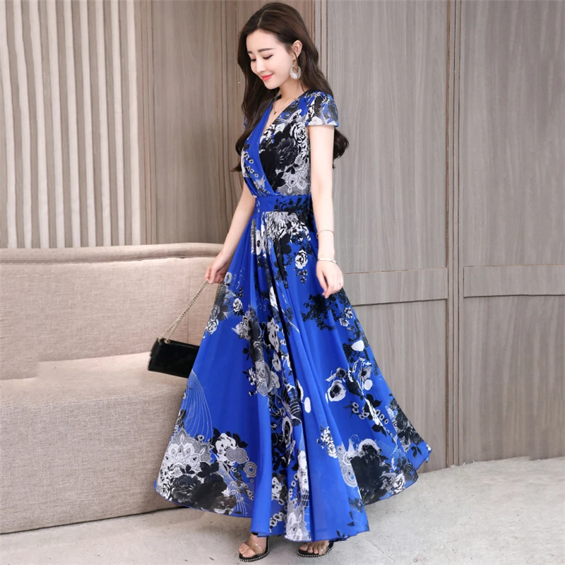 

Summer chiffon dress 2019 new slim slimming XL large size temperament dress green fashion exquisite dress vestido feminina LR63