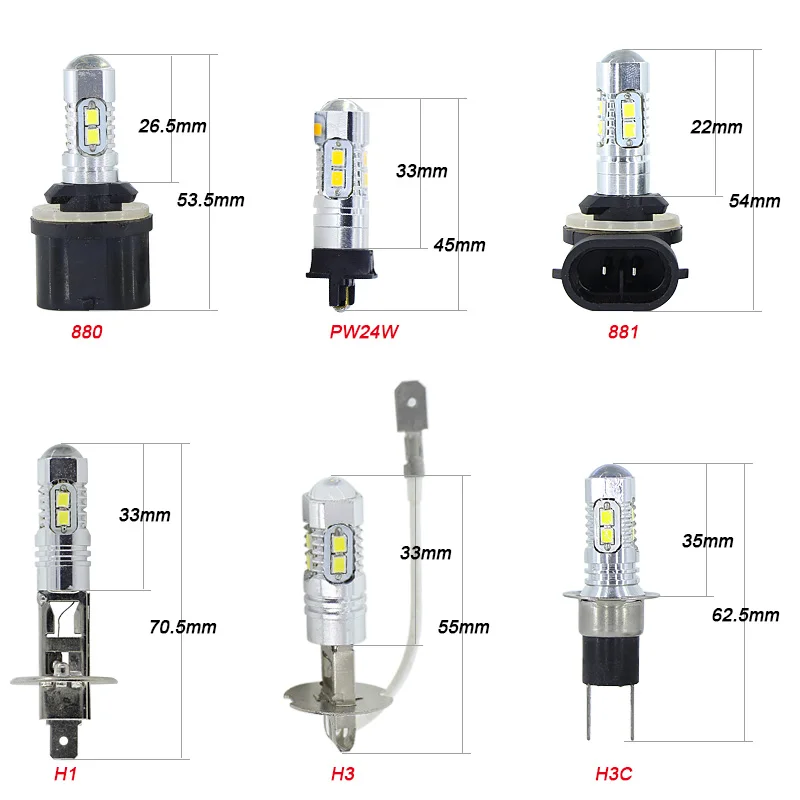 Светодиодсветодиодный лампы SAARMAT 2 * Led H1 H3 H3C H27 880 881 PW24W PWY24W для стайлинга