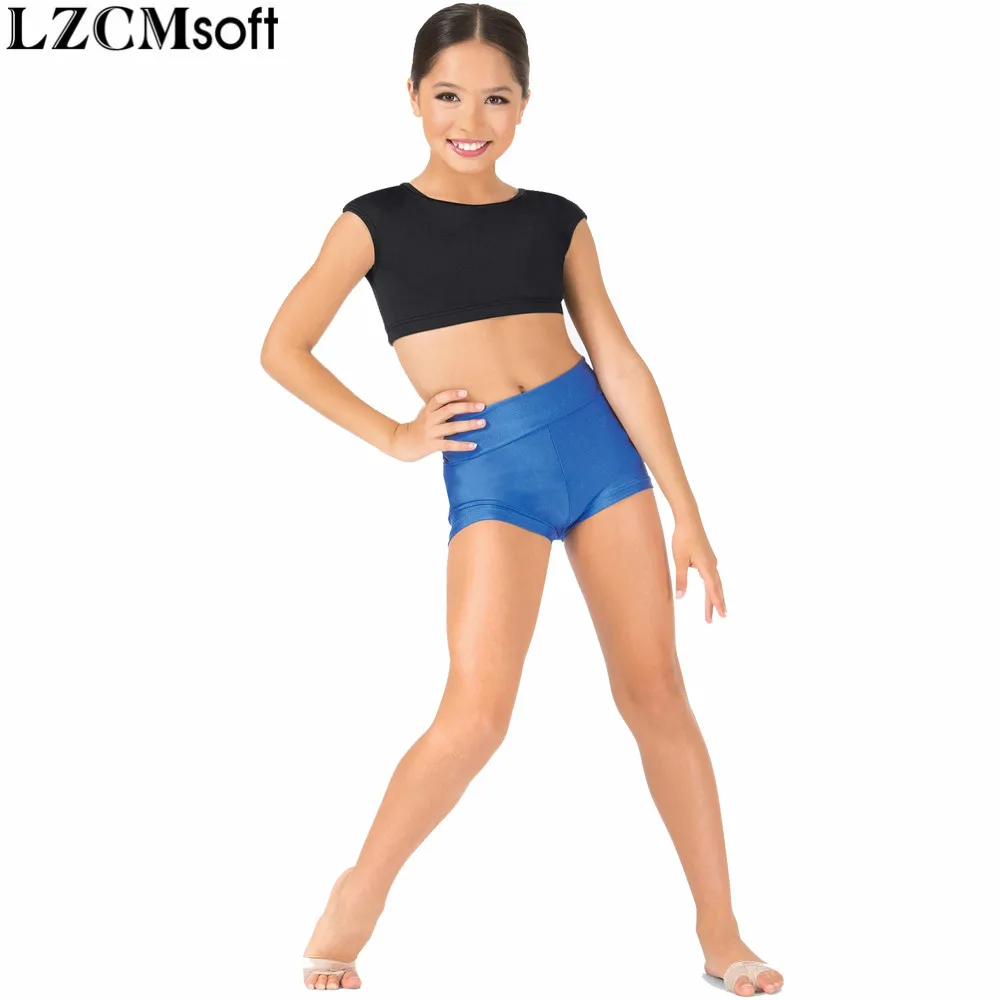 Royal Blue LZCMsoft/Детские гимнастические шорты с высокой талией для девочек, черные Балетные Шорты из спандекса и лайкры для мальчиков, одежда для сцены - Цвет: Royal Blue