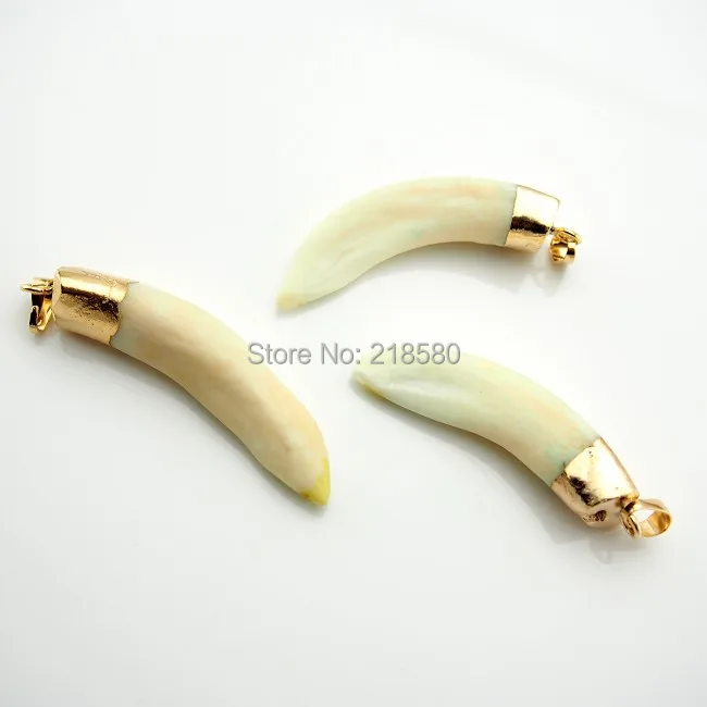 PS0581 естественное цветное животное Койот волшебный Клык кулон с золотым