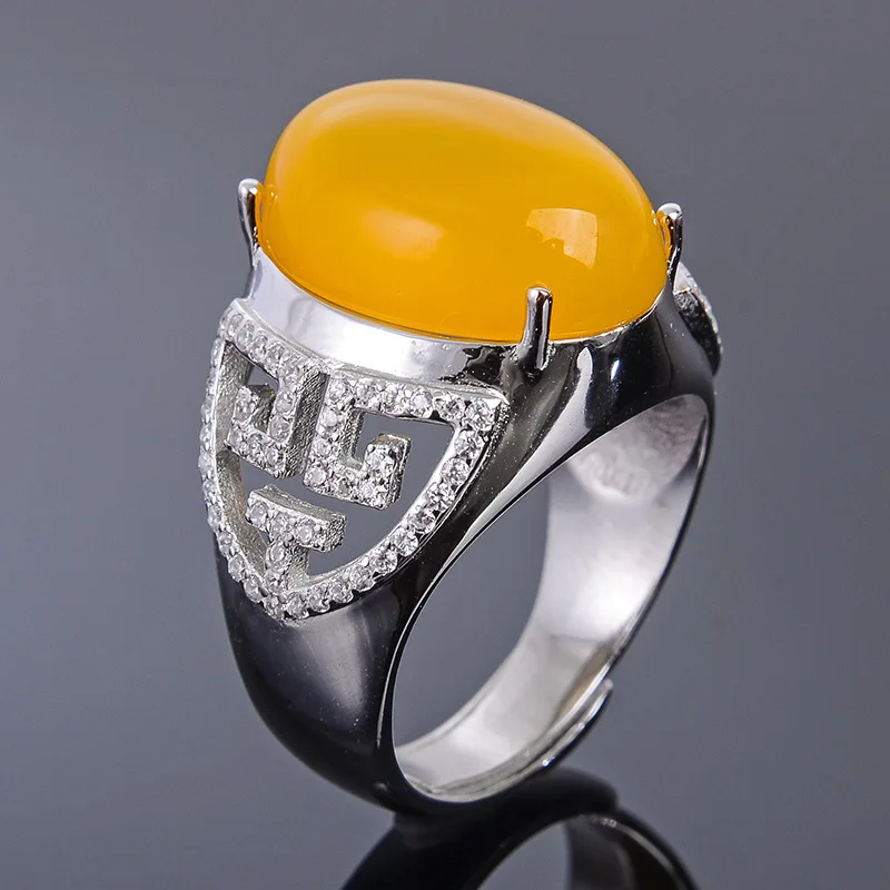 MeiBaPJ 13*18 Real Natural Chalcedony Gemstone Men Ring or Empty Support 925 Sterling Silver Fine Wedding Jewelry | Украшения и