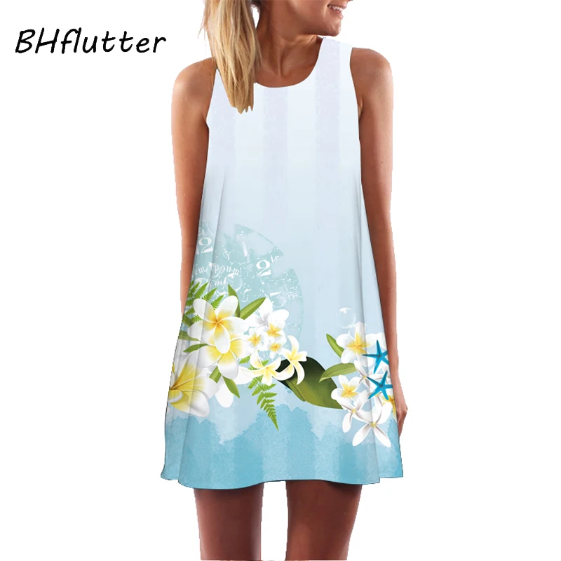 BHflutter 2018 летнее платье с цветочным принтом Boho платья для женщин Повседневное