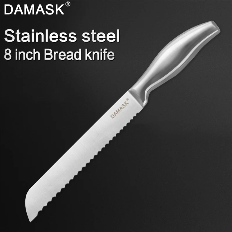 Дамасский 3cr13 набор кухонных ножей из нержавеющей стали, фруктовый нож Santoku, нож для нарезки хлеба, кухонные инструменты - Цвет: 8 inch Bread