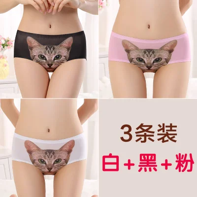 white black pink Лето, 5 цветов,, женское нижнее белье с принтом головы Китти, трусики, женское нижнее белье, 3 предмета в комплекте, 149 - Цвет: white black pink