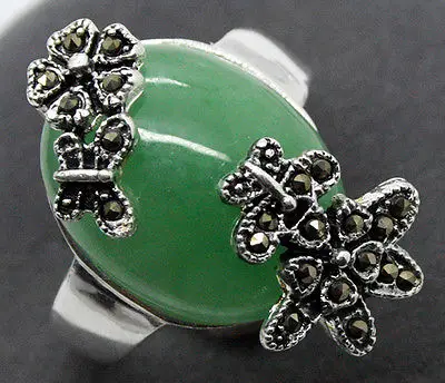 

Free shipping lady's valentise gift 925 Sterling Silver Flower Marcasite Natural Green Ring Sz 7/8/9/10 5.29