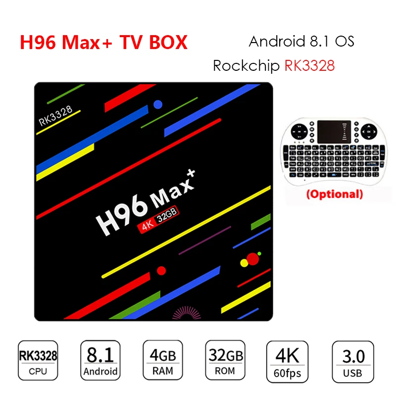 

Приставка Смарт-ТВ H96 MAX Plus, Android 8,1, 4 + 32/64 ГБ, Wi-Fi