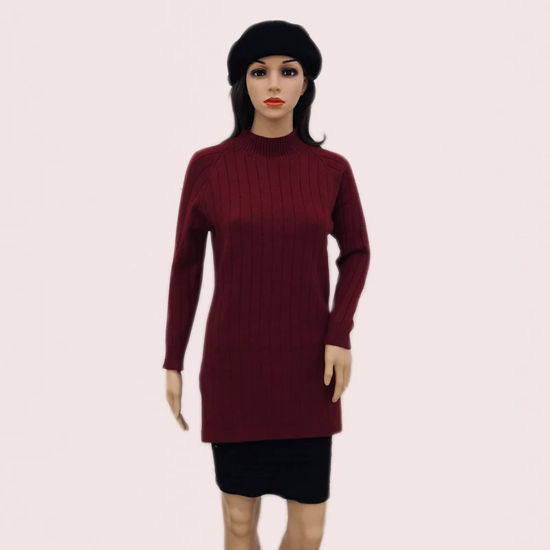 wine red Новая мода осень-зима Для женщин свитер и пуловер теплый женский розовый полувысокий воротник пуловер с длинными рукавами вязаный свитер - Цвет: wine red