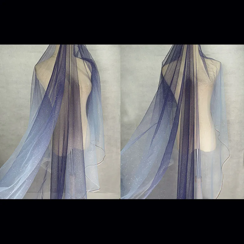 Темно синяя градиентная кружевная ткань для модного вечернего/свадебного платья