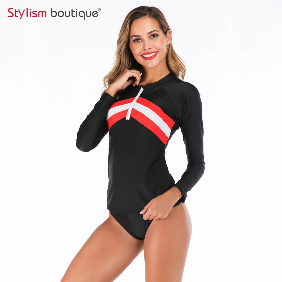 New Rashguard Padded Long Sleeve Swimsuit Surfing Rash Guard Women Two Piece Swimwear Separate Tankini Sport Bathing Suit