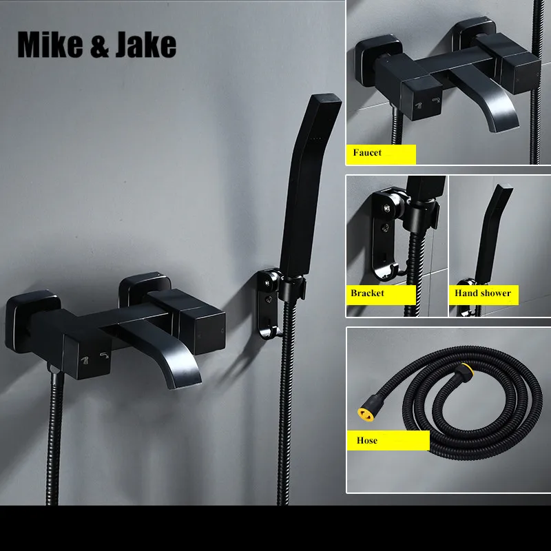 

Pure Black bath shower faucet mixer simple shower faucet bathroom telephone bath faucet with hand shower bathroom shower tap