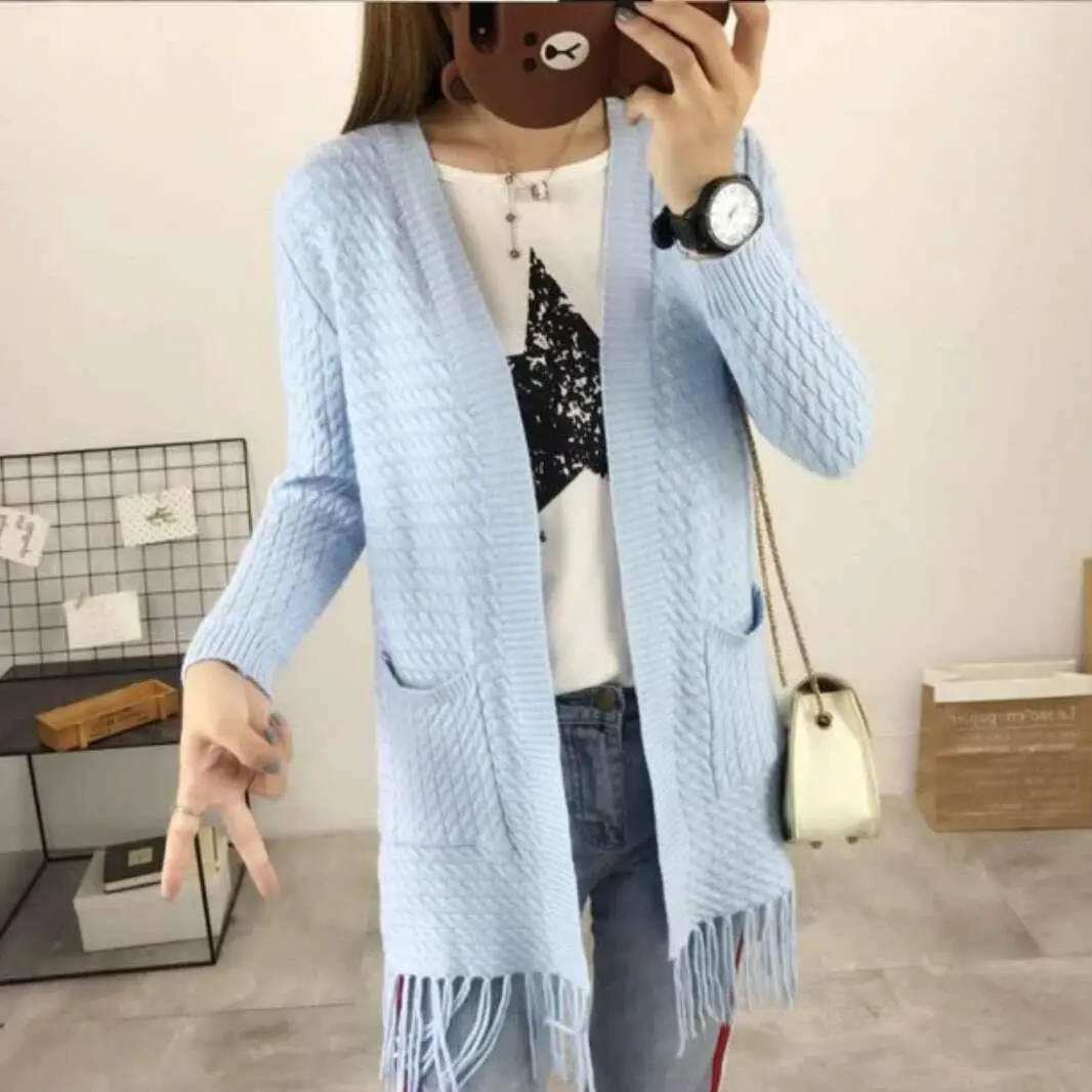 Russian Yellow Long Section Knit Women's Sweater Soft Material Fashion Tassel Harajuku Sweaters Loose Clothing Casual Style Tops |