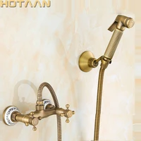 free shipping new arrivals antique bronze bidet faucet dual handle mixer wall mounted luxury bathroom shower faucet set