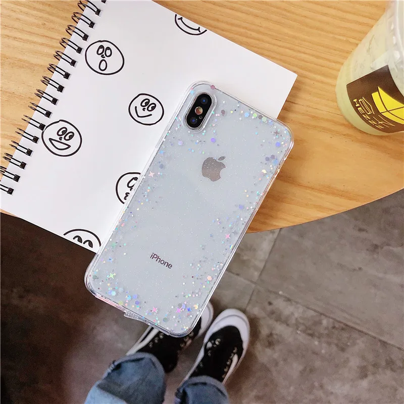 Простой Прозрачный блестящий чехол для iPhone 6 6S 7 8 Plus X Xr Xs Max из мягкого ТПУ телефона