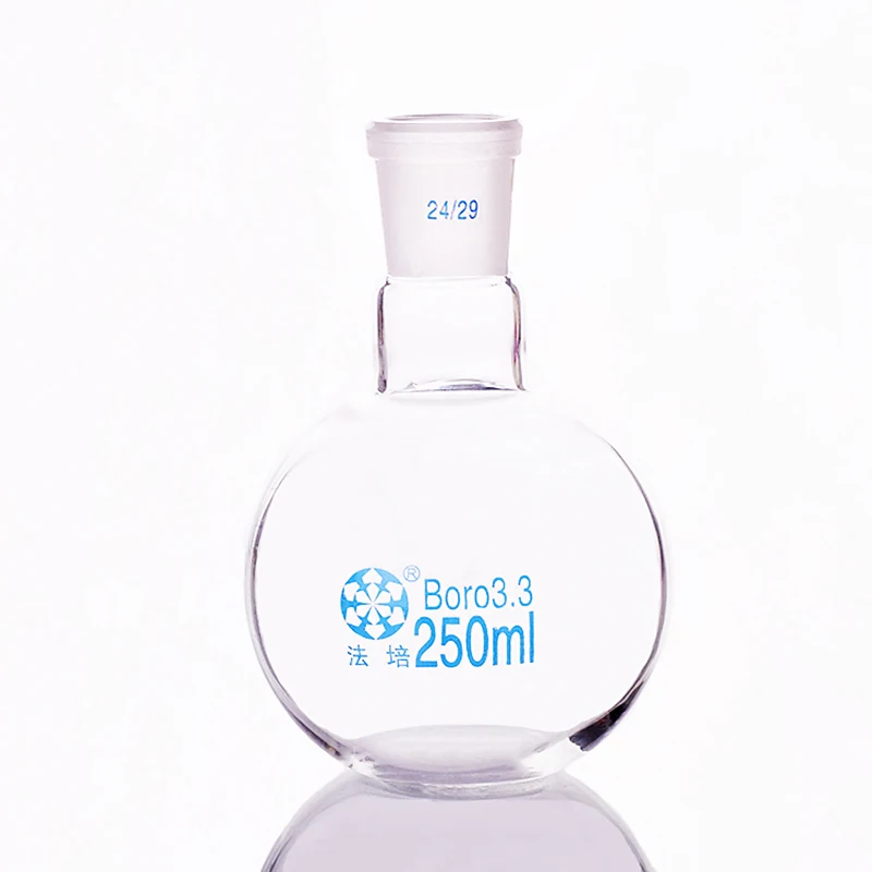 Single standard mouth flat-bottomed flask,Capacity 250ml and joint 24/29,Single neck flat flask,Boiling flask