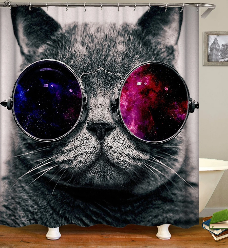 Кошачья душевая занавеска s ванная душевая занавеска 3D тканевая душевая занавеска смешная Водонепроницаемая душевая занавеска с крючками - Цвет: cx119