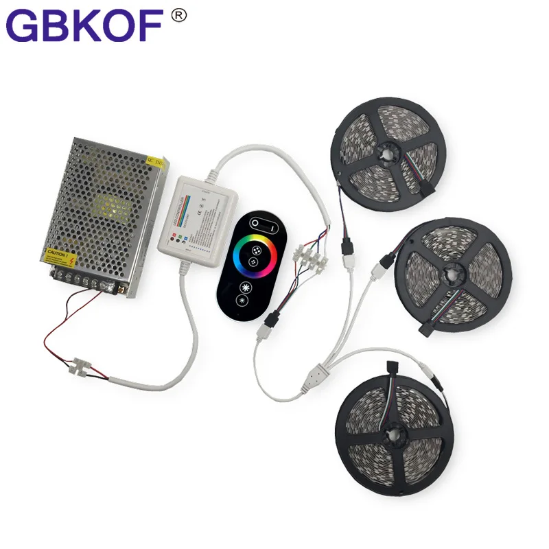 

10M 15M 20M RGB Led Strips 5050 Non Waterproof+RF Touch Dimmable Remote Controller+AC 110/220V DC 12V Led Driver For home lamps