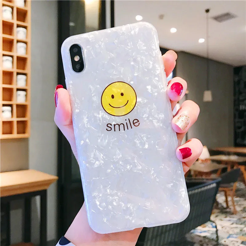 Shell grain super cute Cartoon smiling face IMD soft shell white phone Case For Apple iphone 6 6s 7 8 Plus X XS XR MAX case |