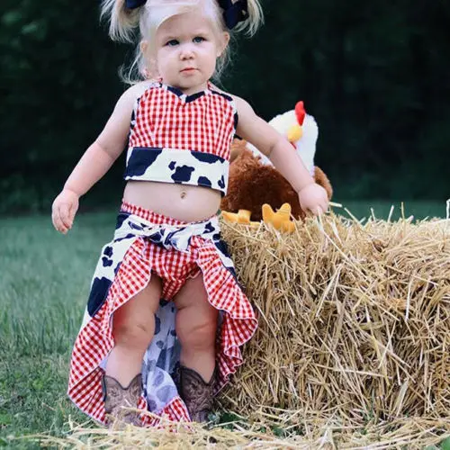 Новый стиль детская корова для девочек яркий топ на бретельках маленьких