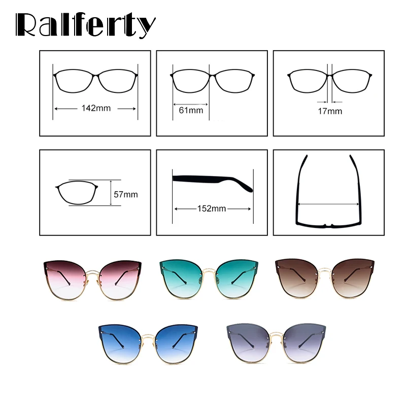 Ralferty 2018 элегантные женские солнцезащитные очки кошачий глаз UV400 большие для