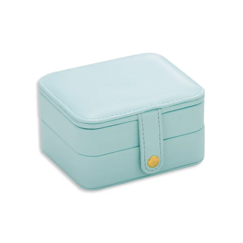 Light blue Корейская креативная маленькая шкатулка для украшений многоэтажная портативная дорожная коробочка для украшений кожаные серьги коробка для хранения сережек мелкий узор - Цвет: Light blue