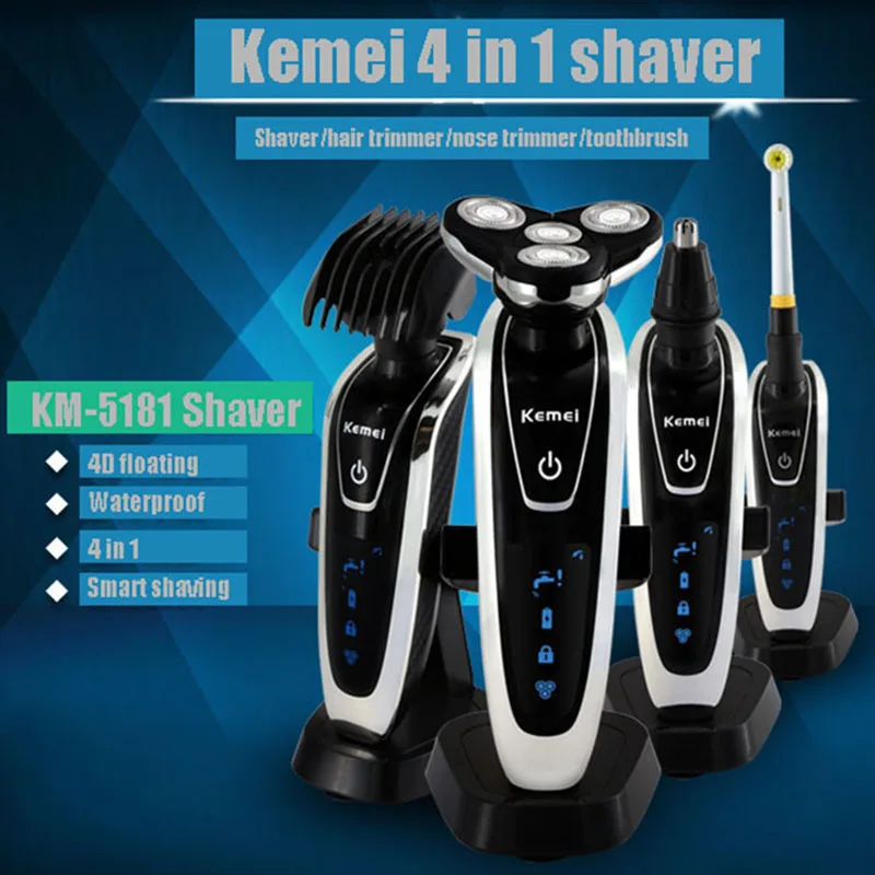 Kemei KM 5181 4D бритва для мужчин бритвенный станок триммер носа и волос зубная щетка