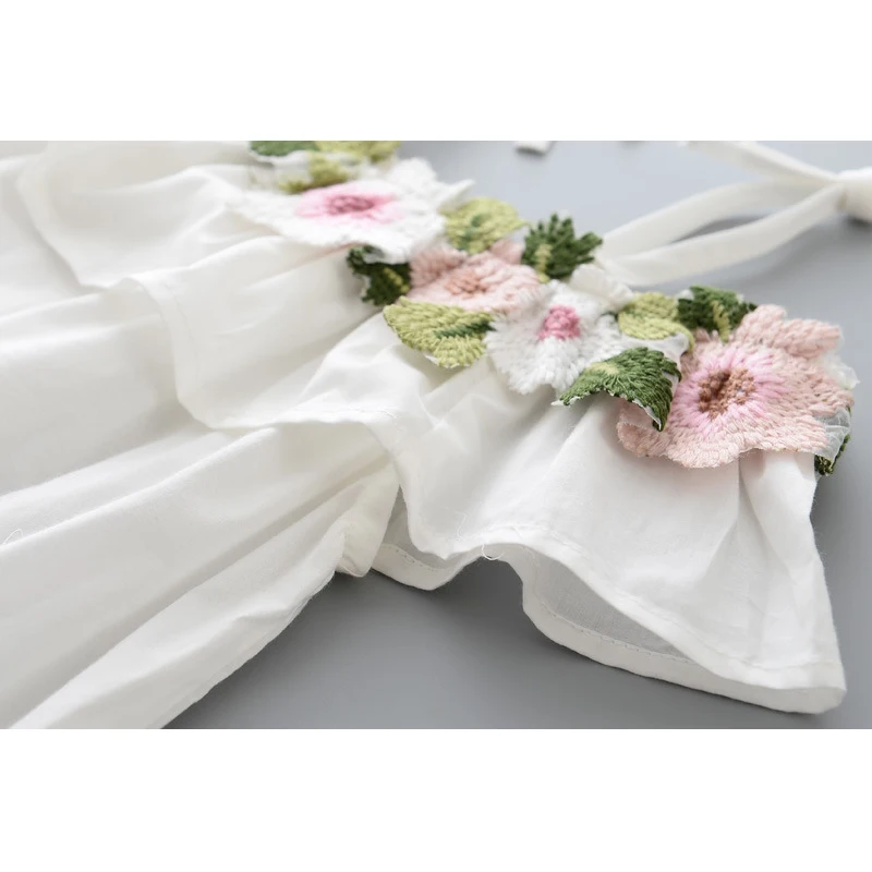 Girls Clothing Dresses 2018 Kids Clothes Summer New Fashion Sweet Cotton Collar Embroidery Flower Harness Dress | Детская одежда и