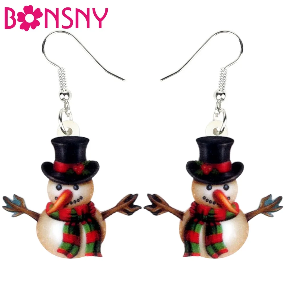 Bonsny Acrylic Christmas Gift Decoration Snowman Earrings Drop Dangle Fashion Navidad Jewelry For Women Girls Ornaments Bijoux | Украшения