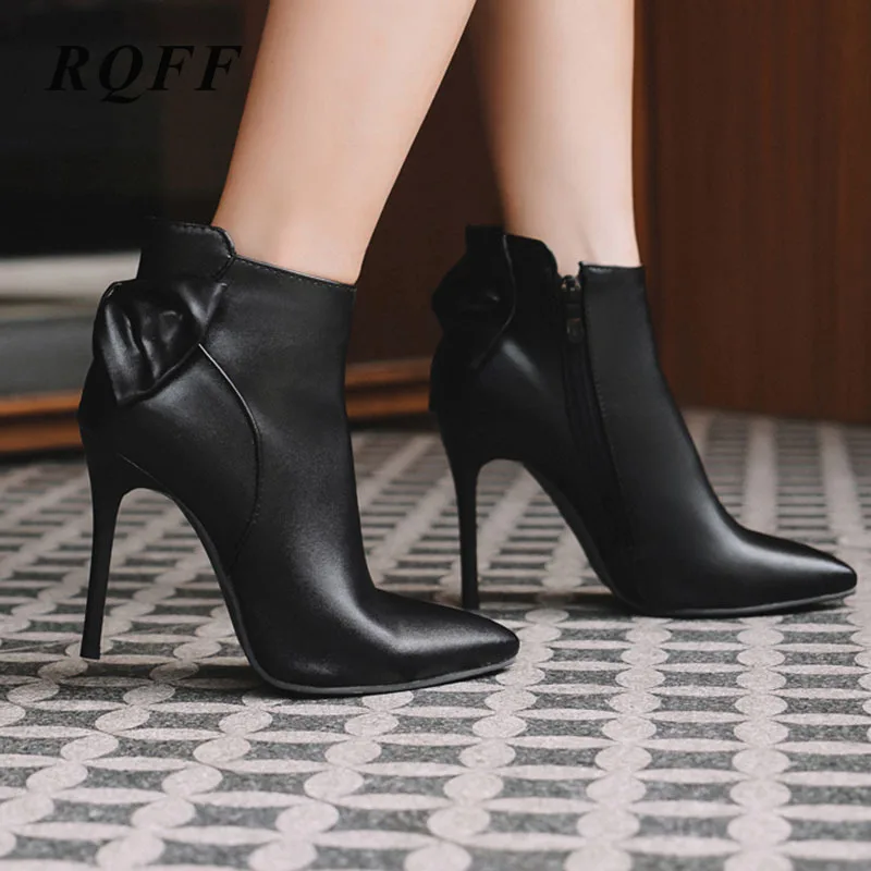 Новые Зимние ботильоны женские пикантные туфли ручной работы на очень высоком