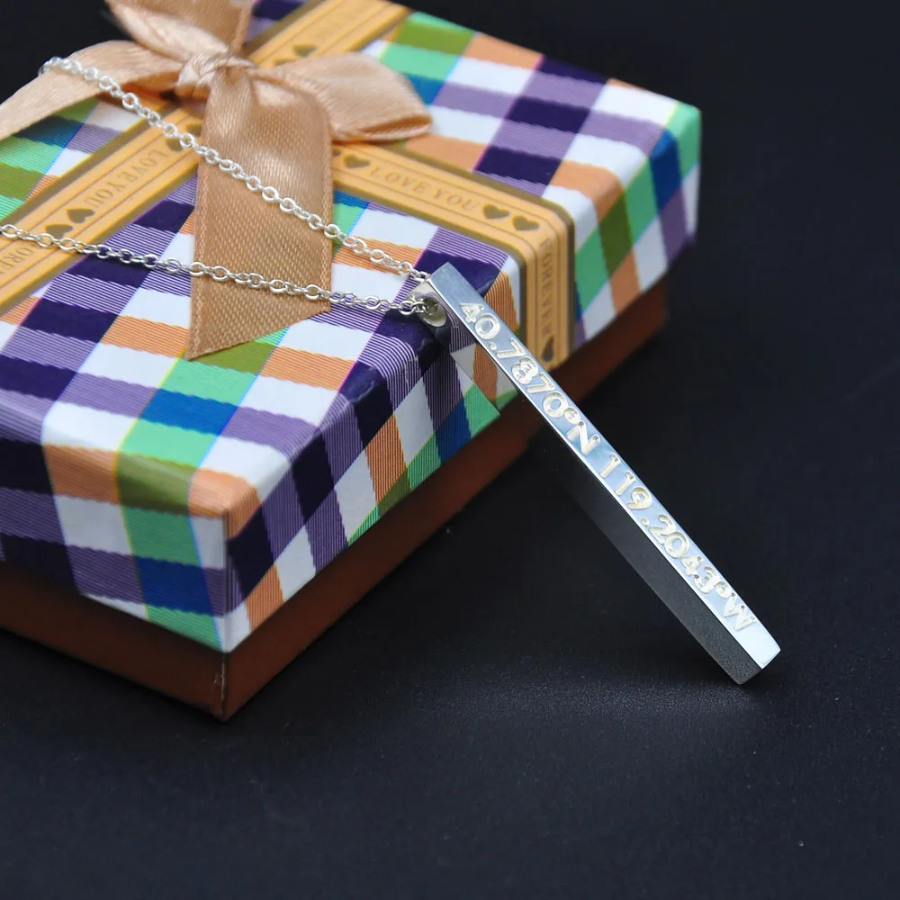 2020 New Trend 3D Vertical Bar pendent Engraving Custom four sides Squar Personalized necklace Memorial Jewelry | Украшения и