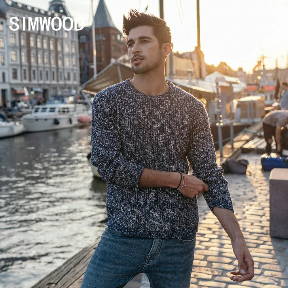 Мужской кашемировый свитер SIMWOOD, дизайнерский теплый меланжевый пуловер, брендовая одежда, новая модель 180553 большого размера на зиму и весну