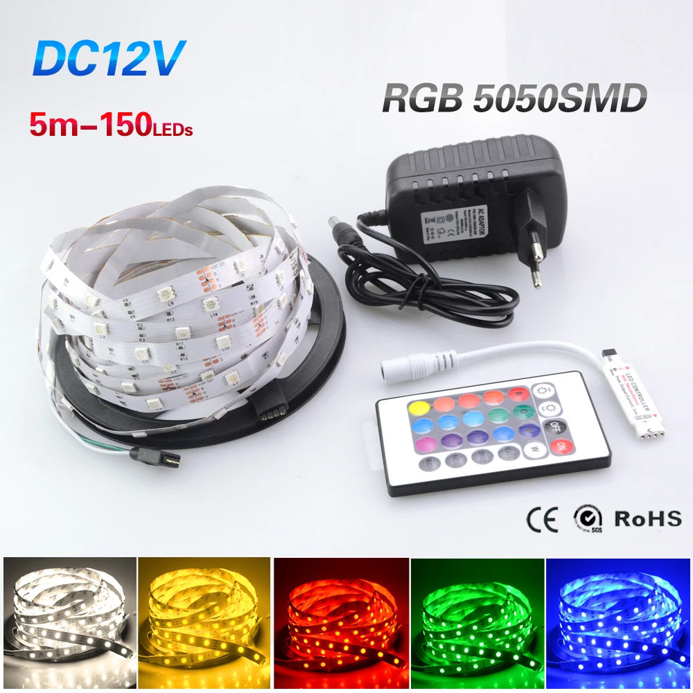 RGB Светодиодная лента 5050 5 м 150 светодиодов DC12V 30LED/M гибкие светодиодные ленты