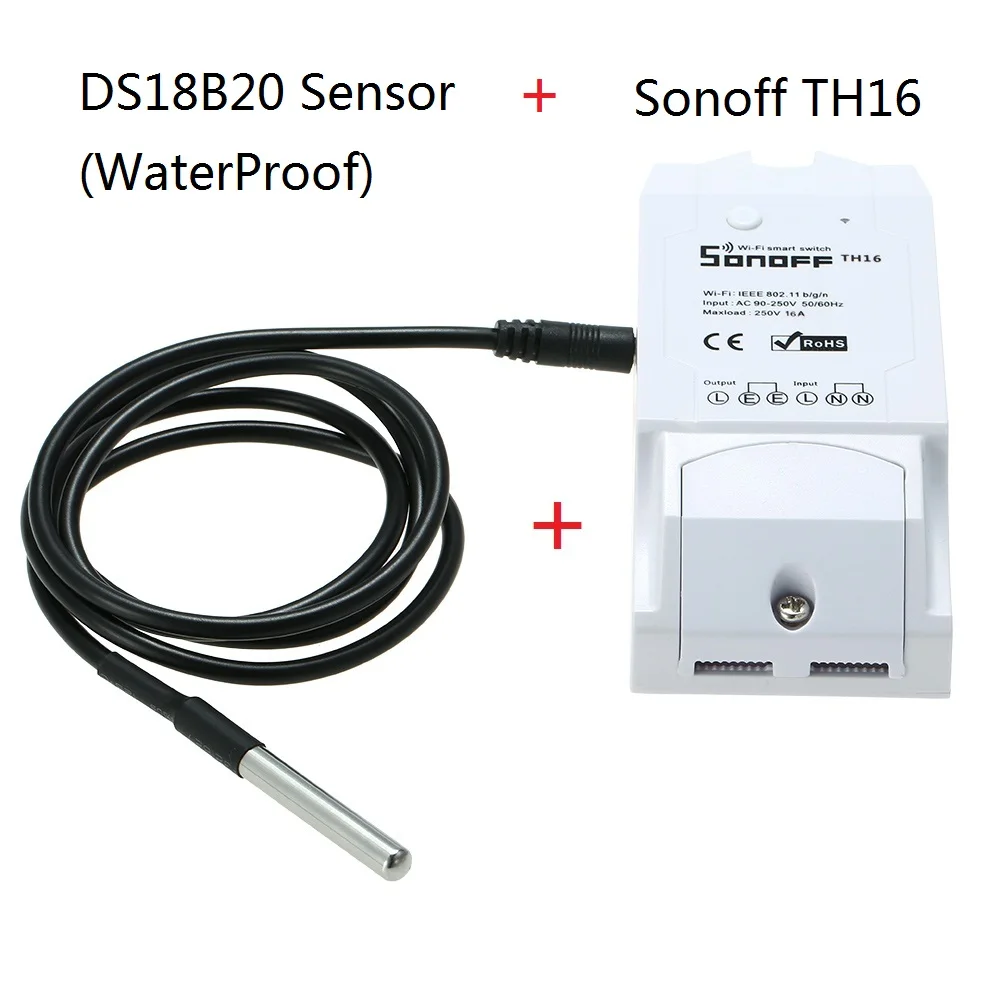 TH16 DS18B20 SONOFF TH16 16A/3500W TH10 10A/2200W 90-250V умный Wifi переключатель для контроля температуры и влажности беспроводной домашний комплект для автоматизации работы - Комплект: TH16 DS18B20
