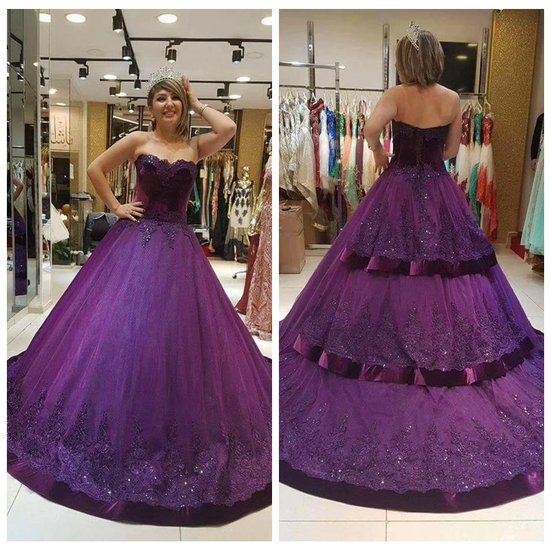 Милое фиолетовое ТРАПЕЦИЕВИДНОЕ ПЛАТЬЕ ДЛЯ Quincenera кружевные аппликации 2021