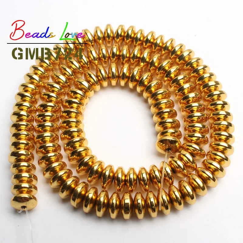 18K Gold Золотые бусины Rondell Hematite для изготовления ювелирных изделий натуральный камень фиксатор бусин, бусины Diy ювелирные браслеты 4 мм 6 мм 8 мм-(F01137 - Цвет: 18K Gold