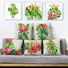 Тропическая Акварельная зеленая растительная Цветочная искусственная 45*45, льняные наволочки, декоративные подушки, чехлы