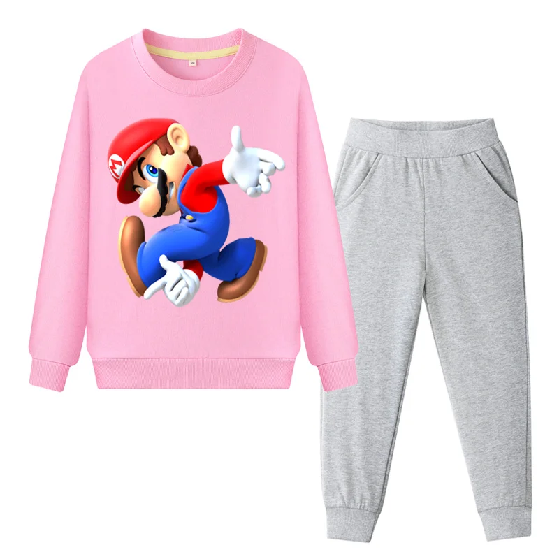 Boys Mario Print Clothes Sets Girls Casual Tracksuits Children 2019 Pink Coat+Pant 2PCS Suit Kids Spring Sport Set WL077 | Детская