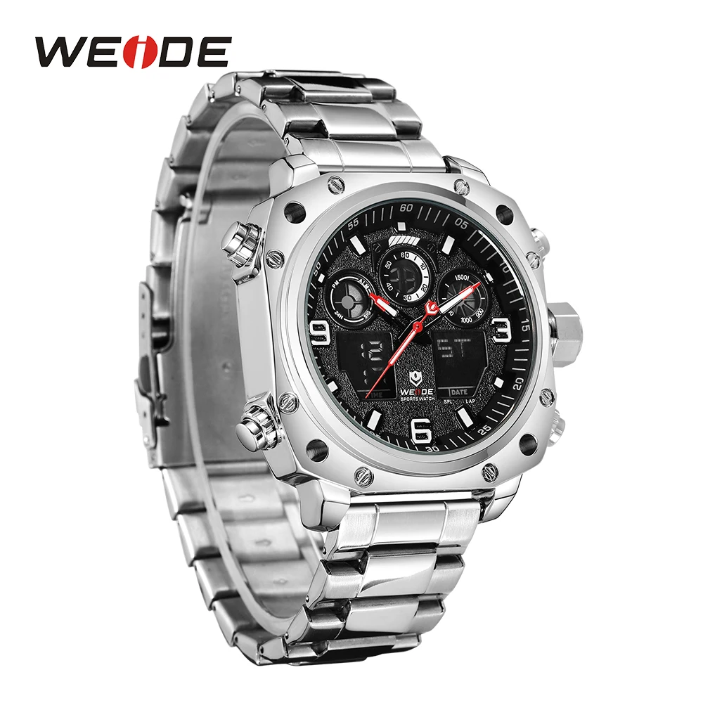WEIDE, деловые, повседневные, спортивные, авто секундомер, дата, нержавеющая сталь, ремешок, lcd Аналоговый дисплей, Кварцевые водонепроницаемые наручные часы