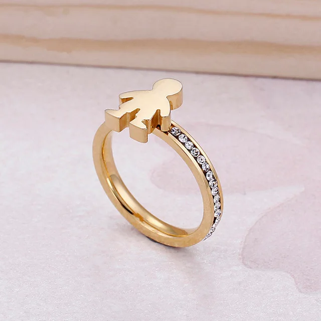 Gold (Boy) Милые обручальные кольца из нержавеющей стали с фианитами для девочек, женские кольца/кольца для девочек, ювелирные изделия, подарок, вечерние аксессуары - Цвет основного камня: Gold (Boy)
