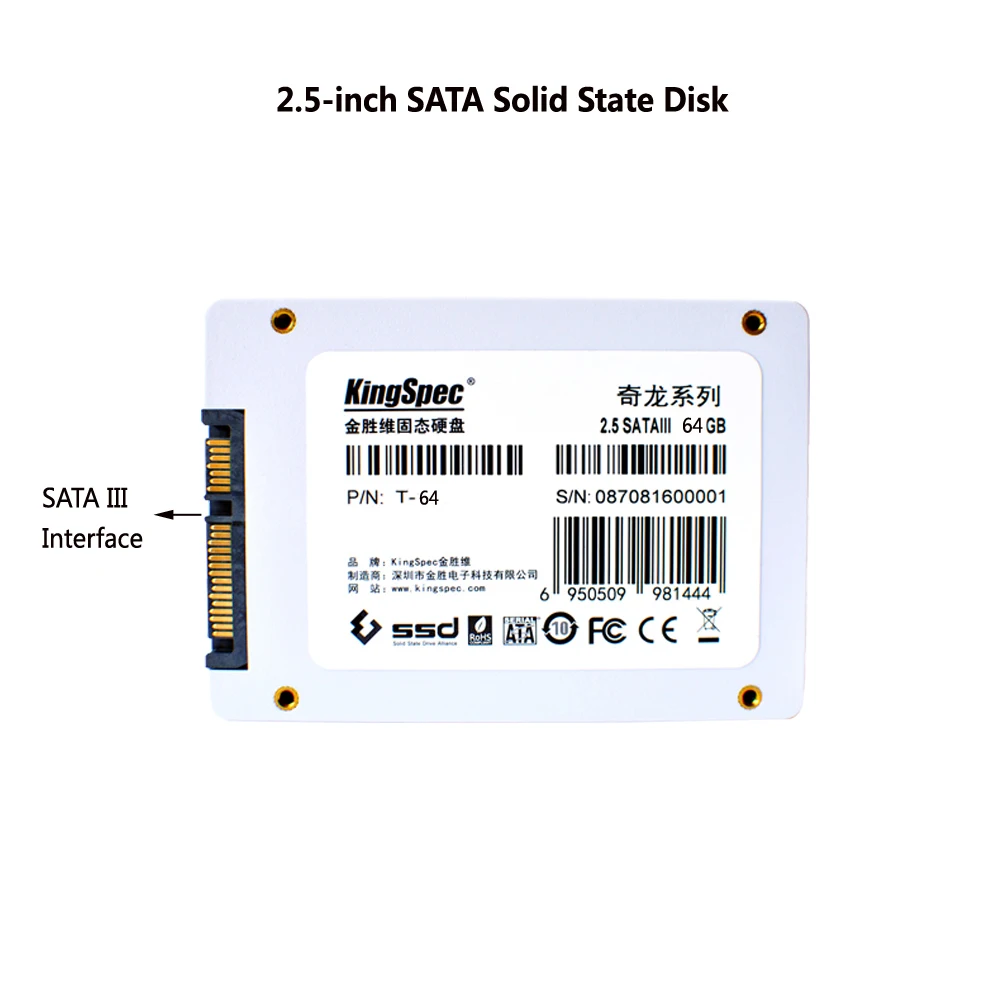 Твердотельный накопитель Kingspec 2 5 дюйма 64 ГБ SATA III для ноутбуков Lenovo Acer Asus|solid state