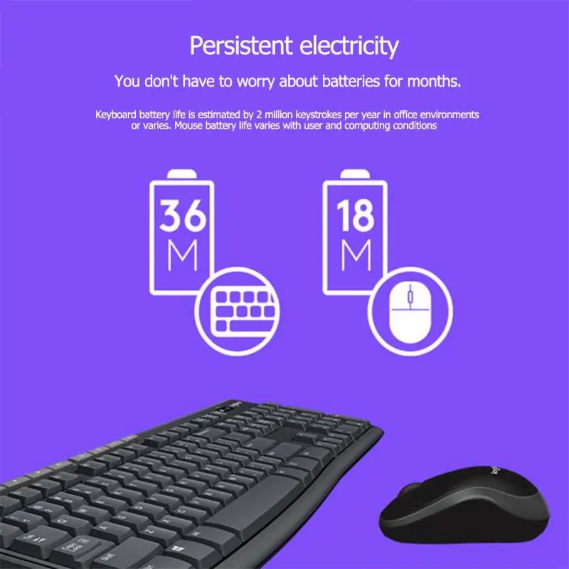 Logitech MK270 2,4G Беспроводной оптический Мышь полноразмерная клавиатура комбинированный 1000 Точек на дюйм беспроводная мышь для домашний рабочий стол портативных ПК