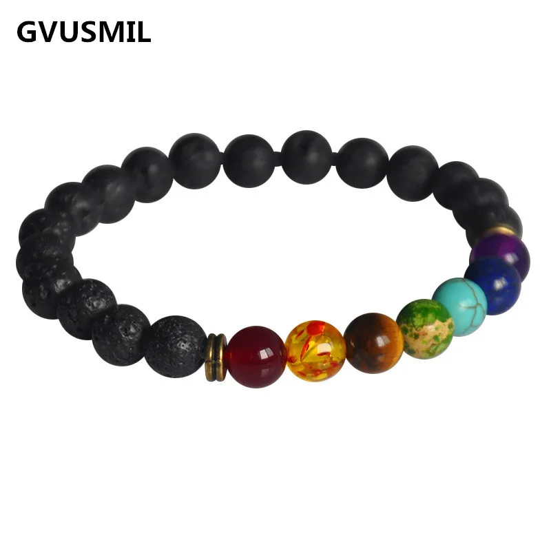 

Muti-color Mens Bracelets Black Lava 7 Chakra Healing Balance Beads Bracelet For Women Reiki Prayer Yoga Bracelet Stones